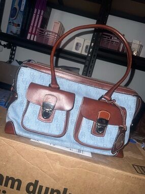 Dooney & Bourke Light Blue Denim and Brown Leather Shoulder Bag